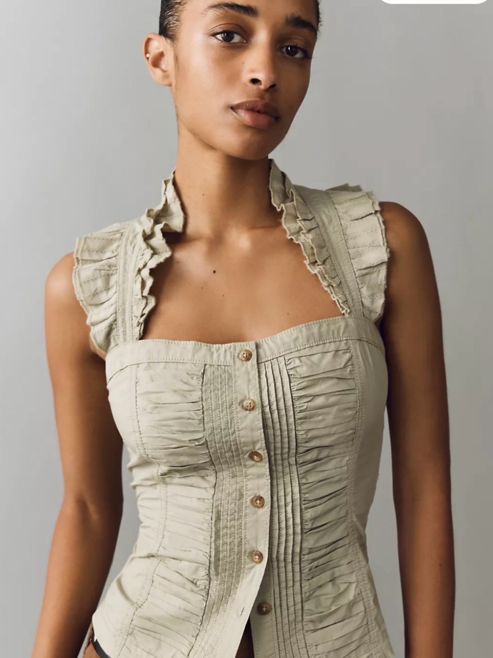 Pilcro Ruffled Sleeveless Button-Front Blouse from Anthropologie